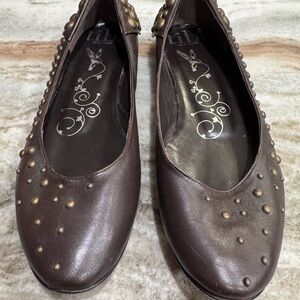 Tibi New York Studded Brown Leather Ballet Flats - Made in Italy - Size 8